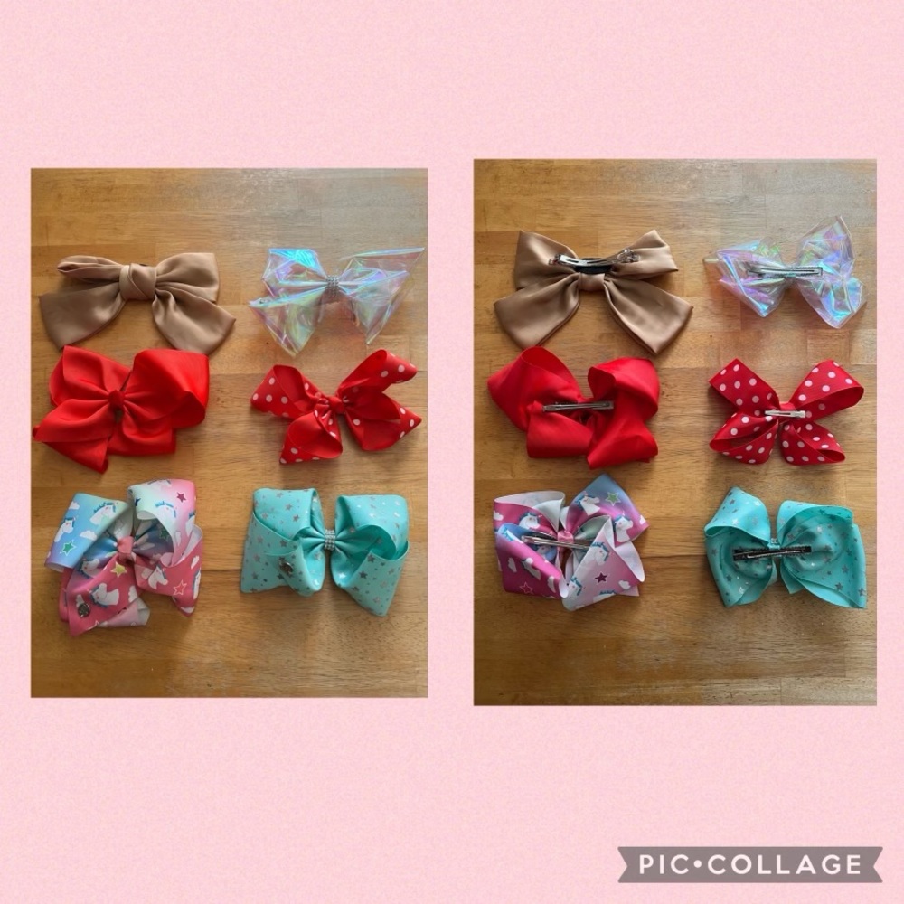 Bundle of 6 Girls Large Hair Bows with Backing Clips, Including 3 JoJo Siwa Bows